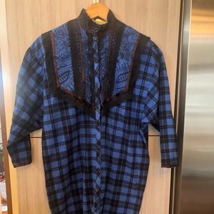 Gunne Sax Jessica McClintock blue flannel dress